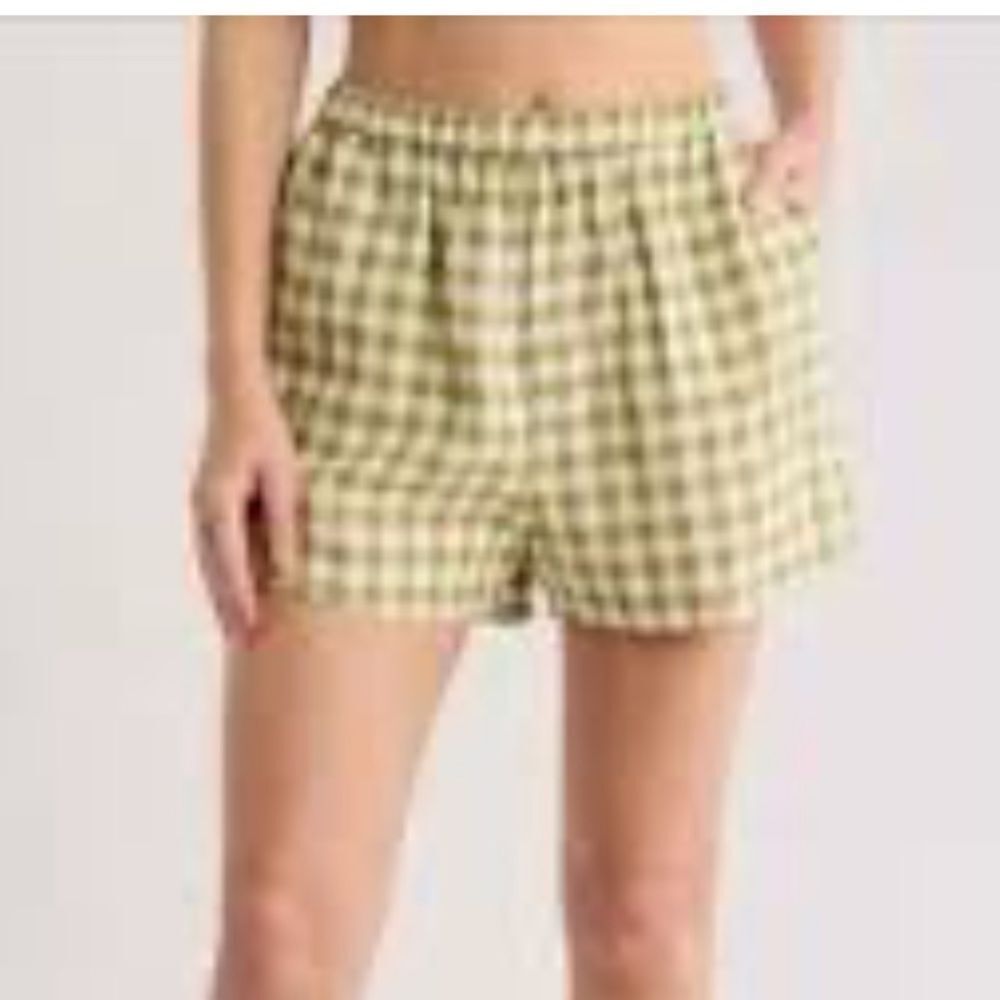 Vitamin A High Waist Plaid Shorts - Green and Cream extra small linen